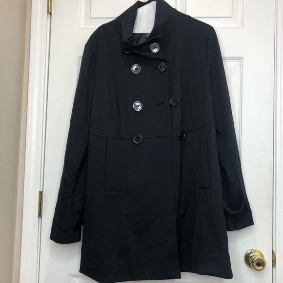 INC International Concepts black trench button front coat, size XL - Picture 3 of 16